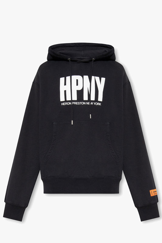 Heron Preston Black Hoodie With Logo Print